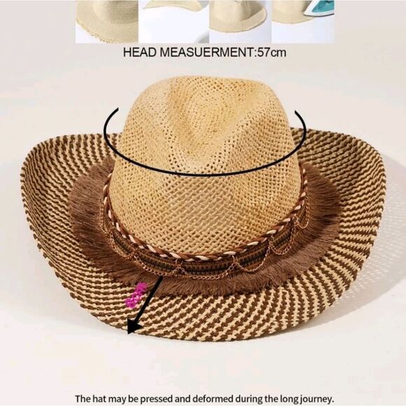 Chain Decor Fringe Trim Straw Hat - Picture 2 of 3